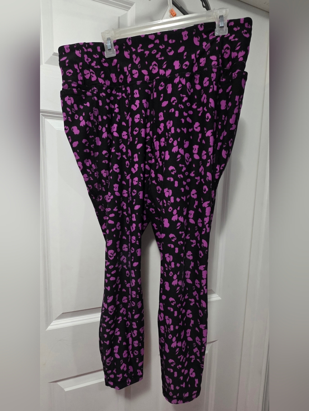 Livi Active Black Leggings with Purple Leopard Print